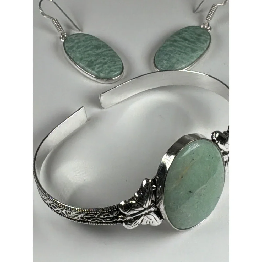 Amazonite Butterfly Jewelry Set – Cuff Bracelet & Matching Earrings‎